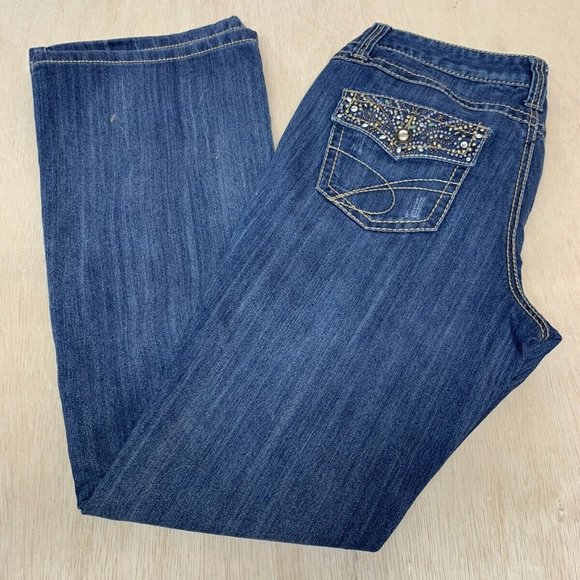 INC International Concepts Denim - INC International Concepts Regular Fit Boot Leg Jeans with Rhinestones size 8